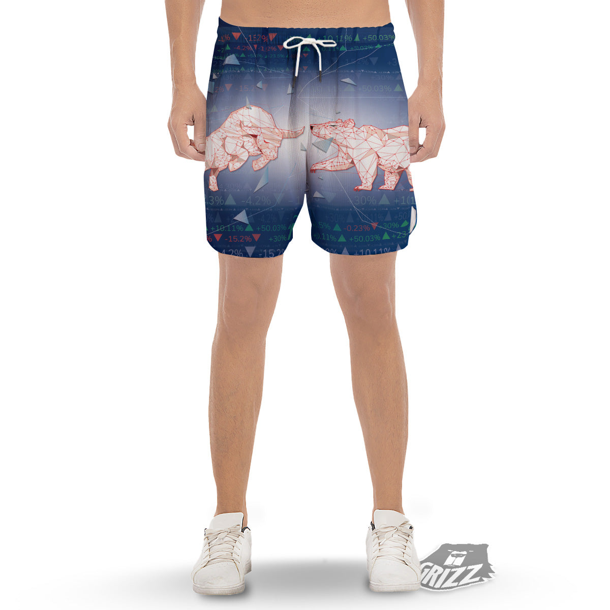 Stock Market Bear And Bull Print Men's Gym Shorts-grizzshop