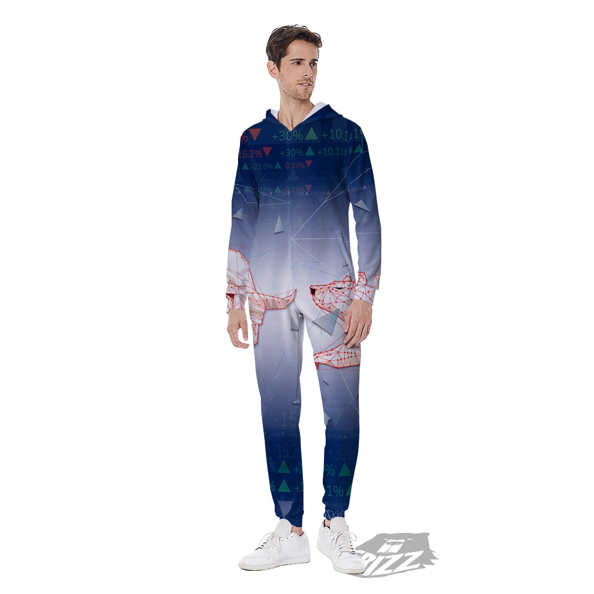 Stock Market Bear And Bull Print Men's Jumpsuit-grizzshop