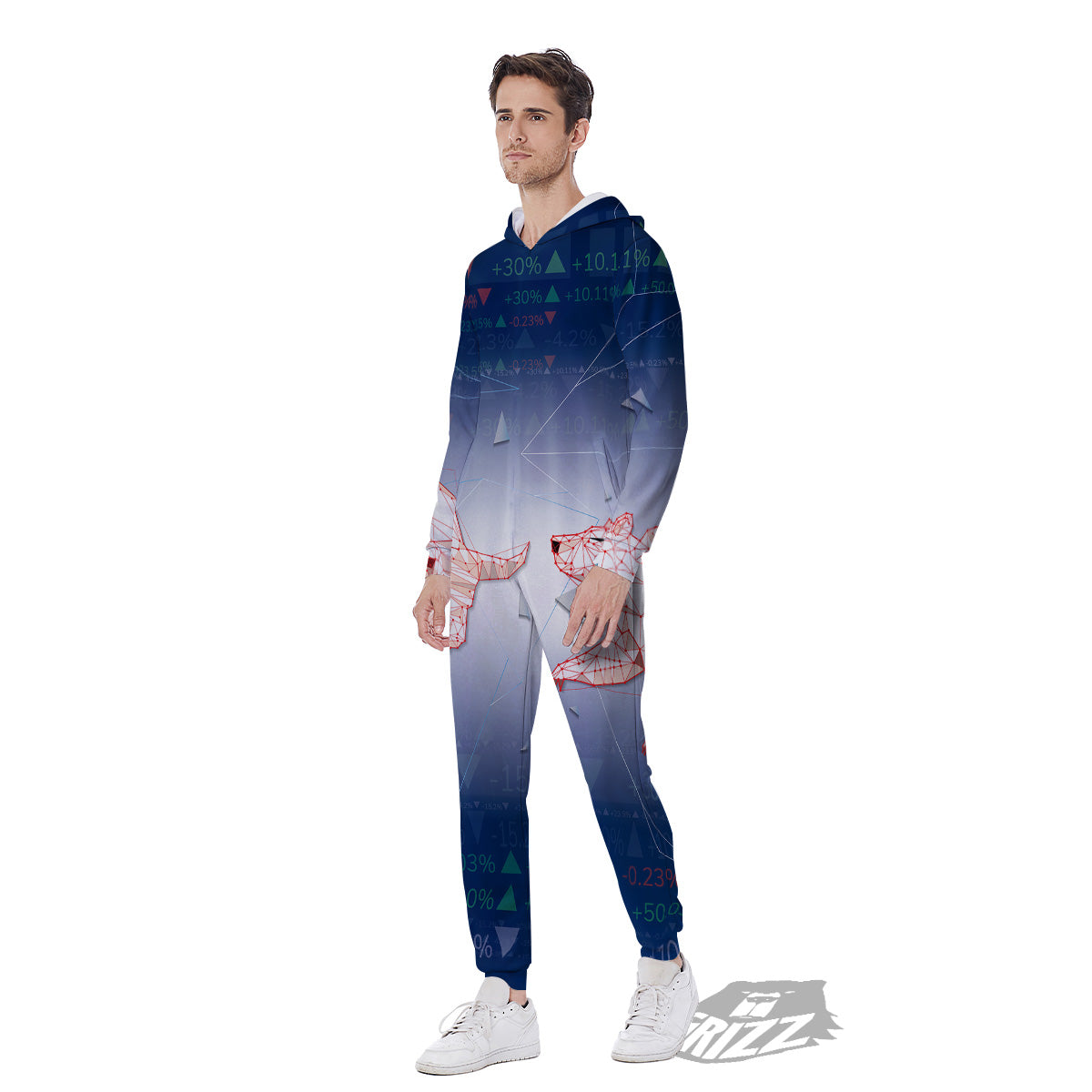 Stock Market Bear And Bull Print Men's Jumpsuit-grizzshop