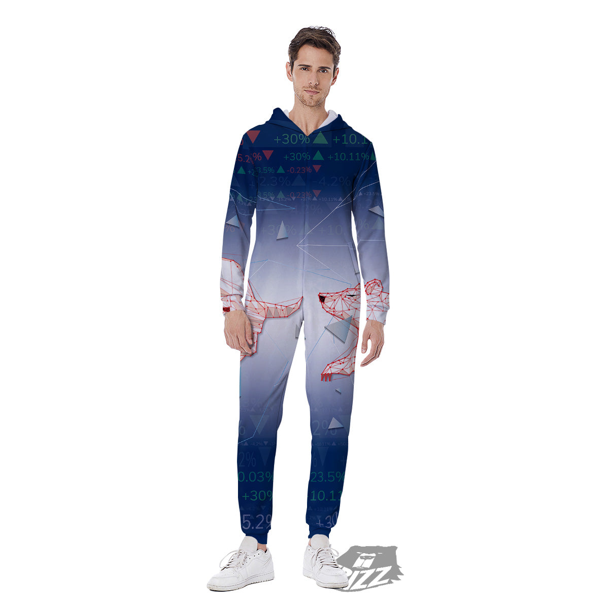 Stock Market Bear And Bull Print Men's Jumpsuit-grizzshop