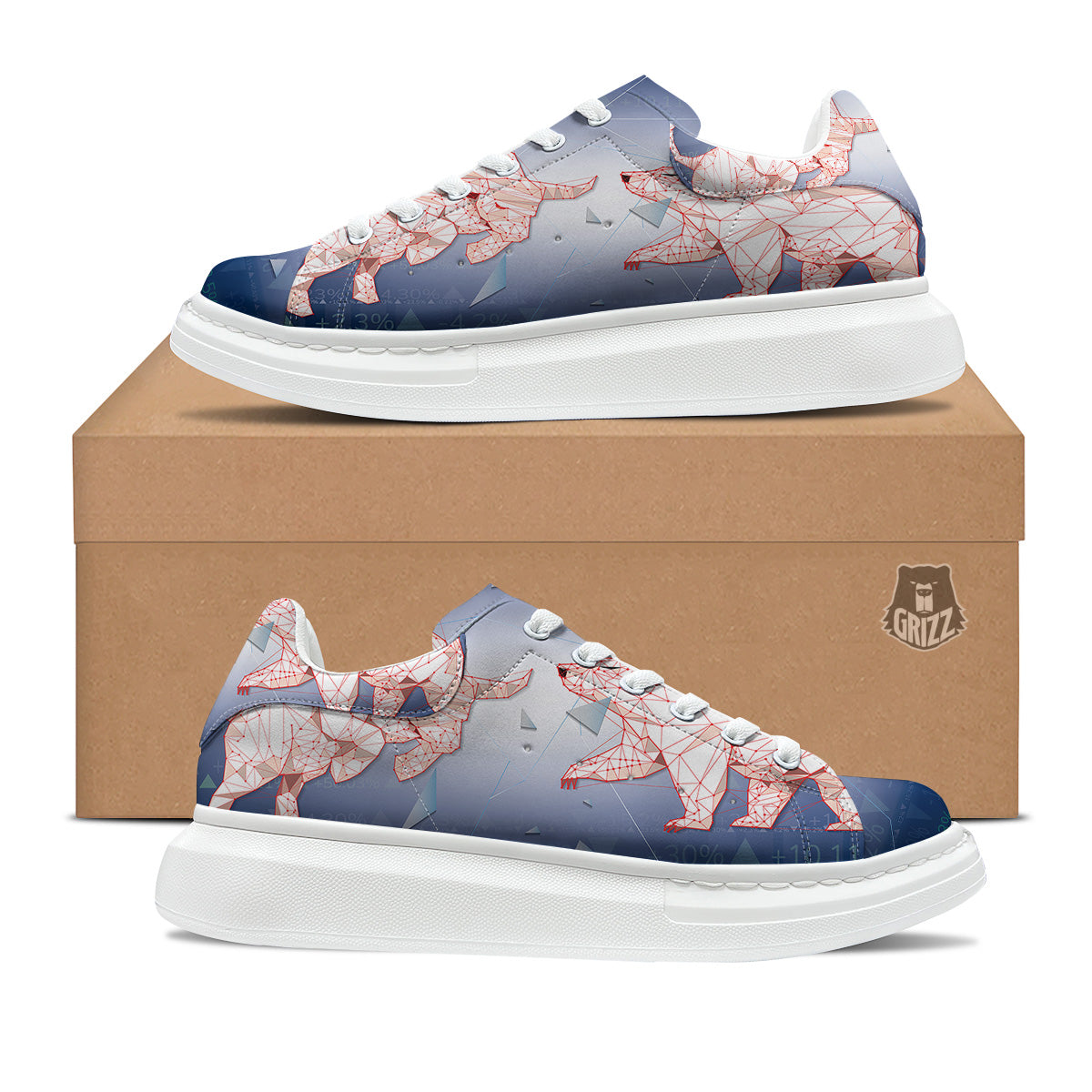 Stock Market Bear And Bull Print Platform Shoes-grizzshop