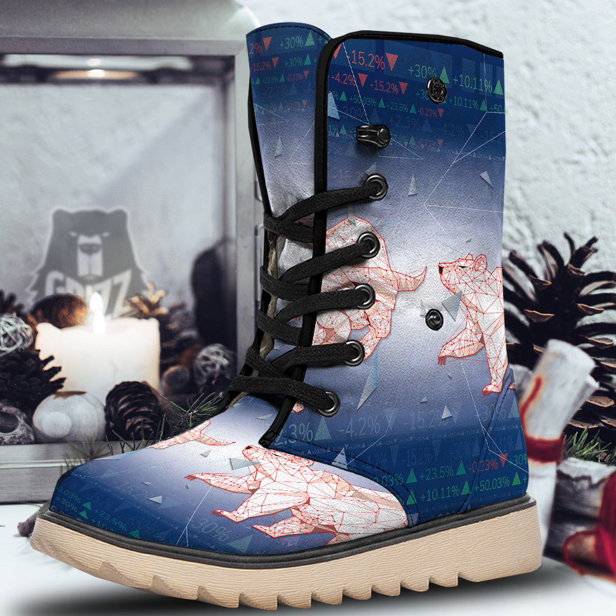 Stock Market Bear And Bull Print Snow Boots-grizzshop