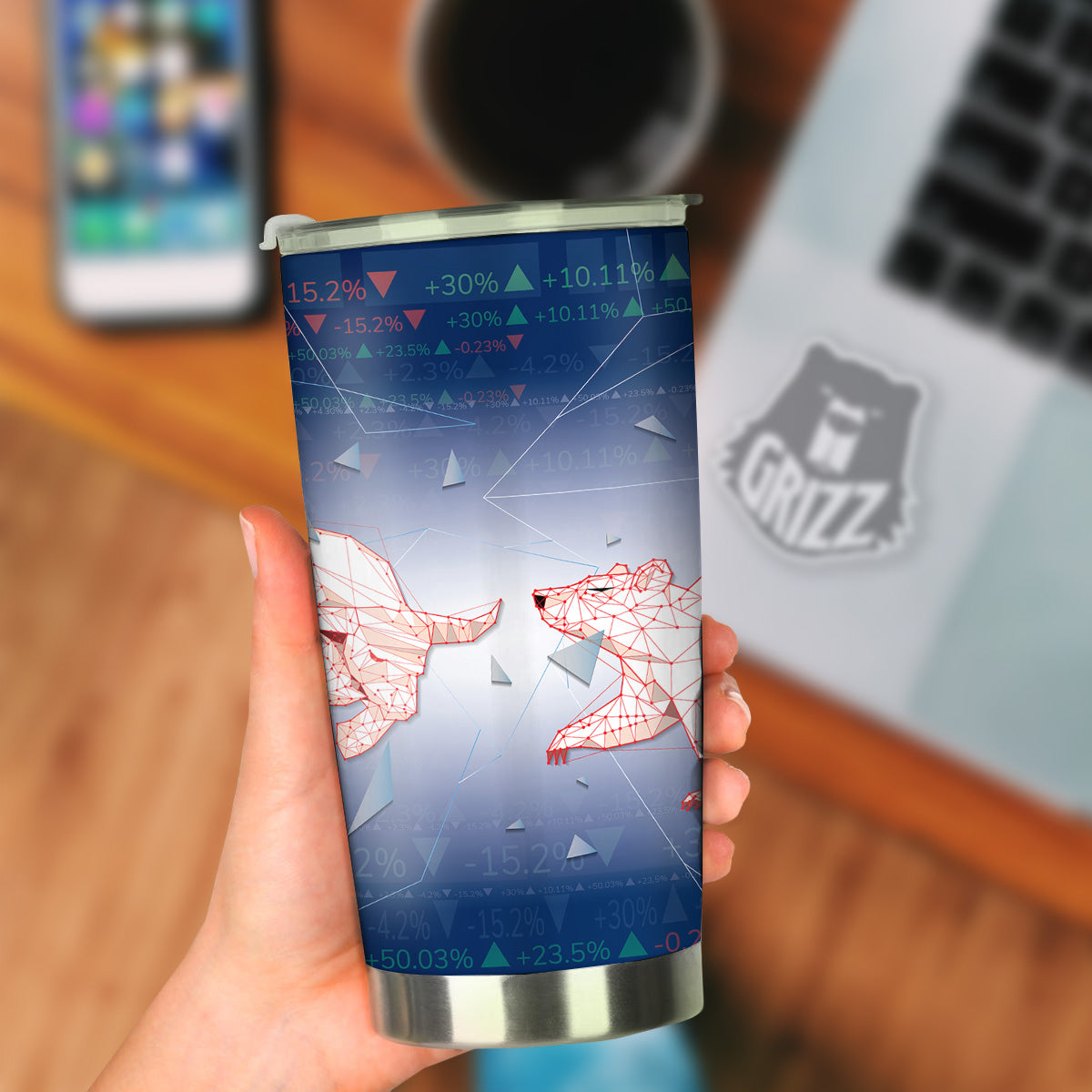Stock Market Bear And Bull Print Tumbler-grizzshop