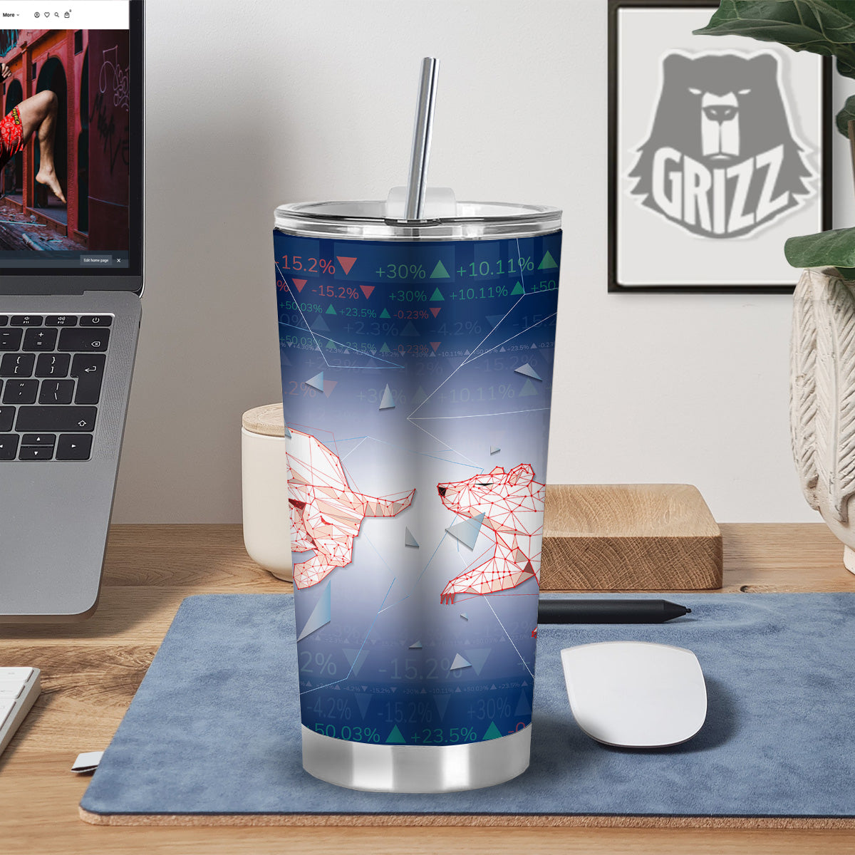 Stock Market Bear And Bull Print Tumbler-grizzshop