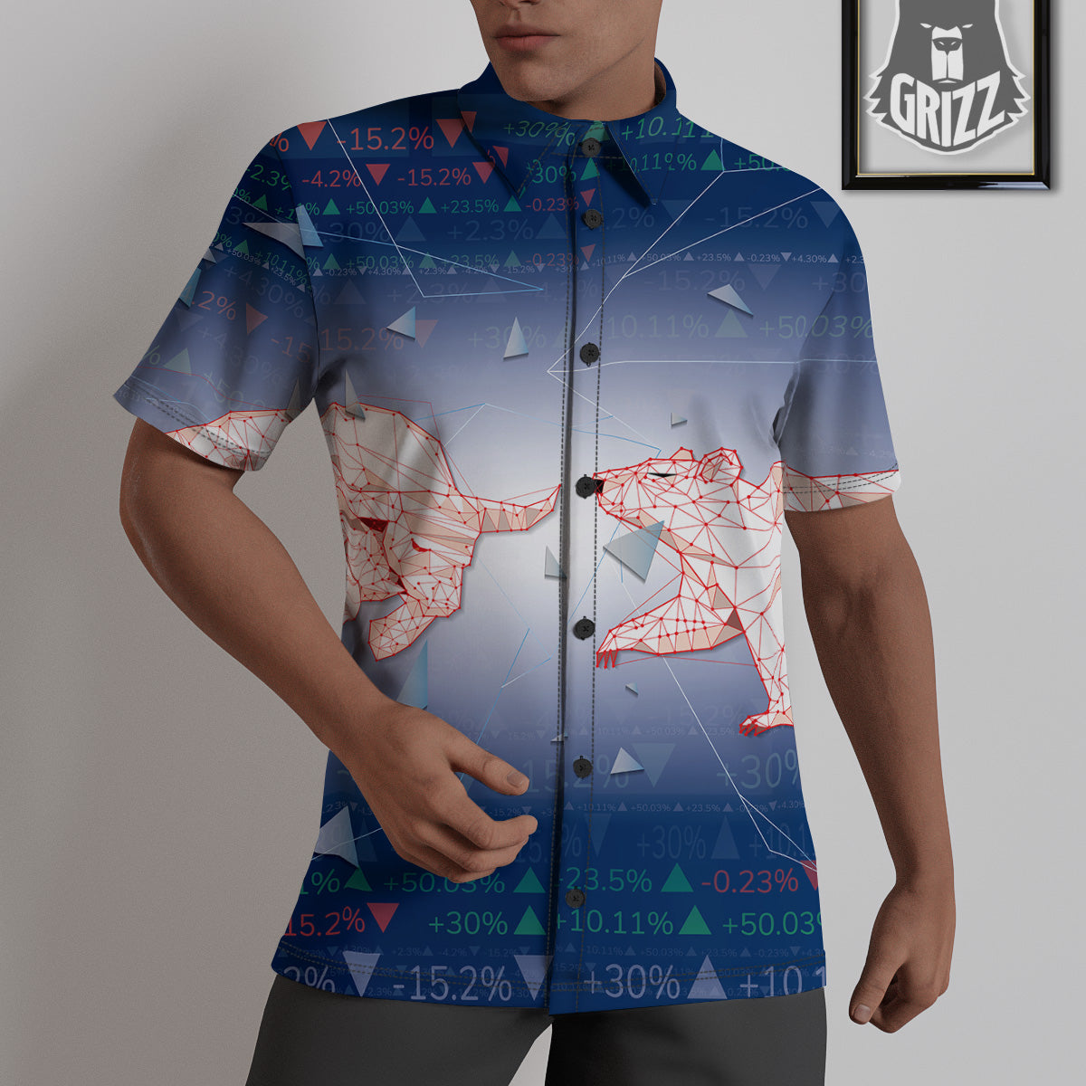 Stock Market Bear And Bull Print Untucked Shirts-grizzshop