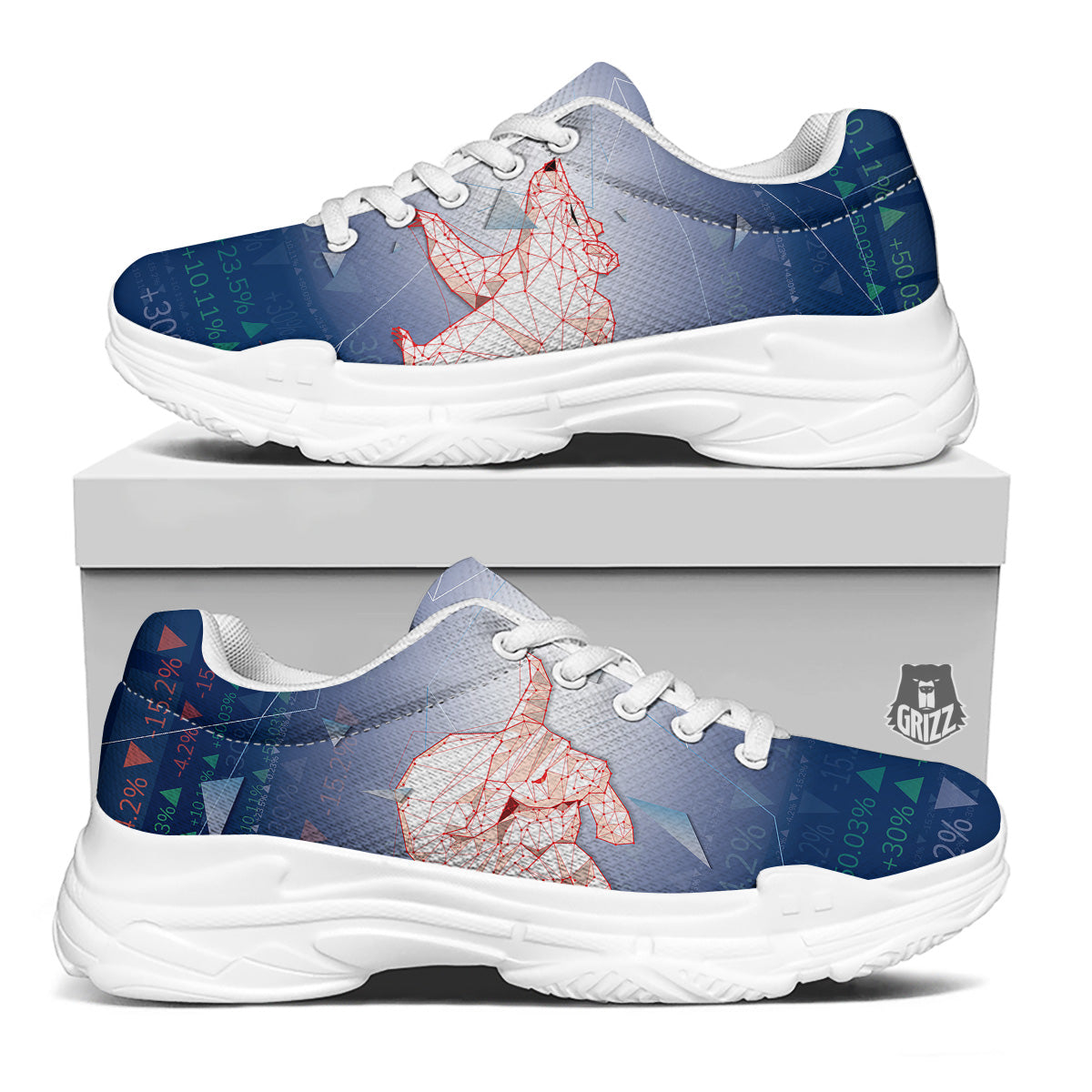 Stock Market Bear And Bull Print White Chunky Shoes-grizzshop