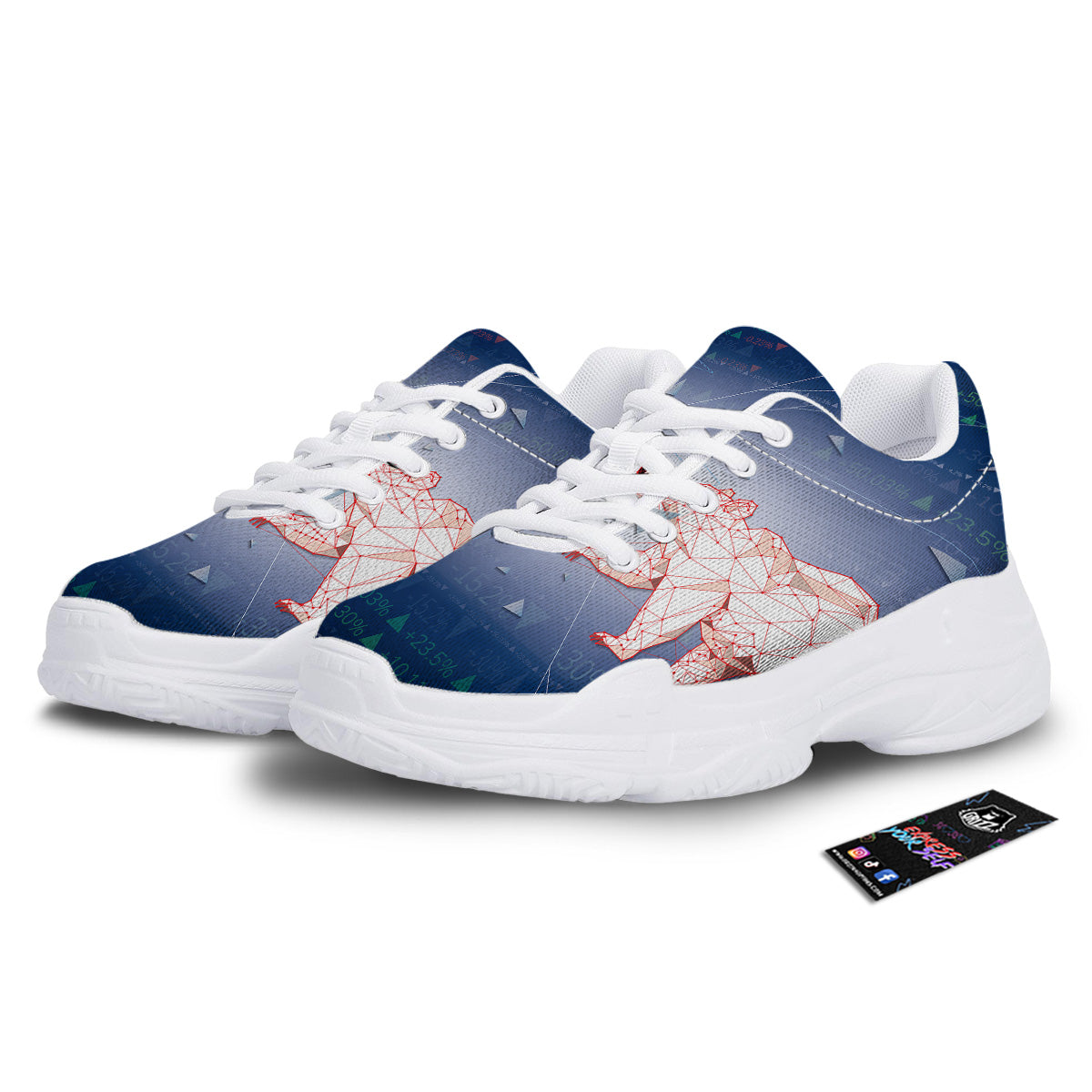 Stock Market Bear And Bull Print White Chunky Shoes-grizzshop
