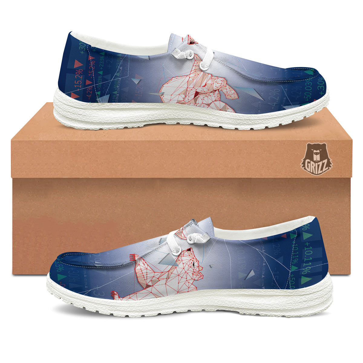 Stock Market Bear And Bull Print White Loafers-grizzshop