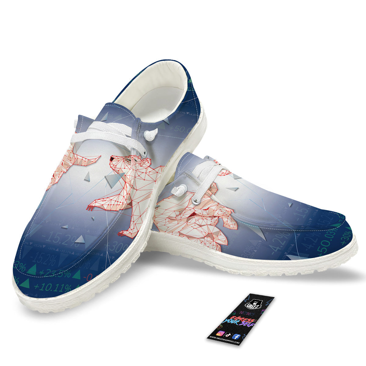 Stock Market Bear And Bull Print White Loafers-grizzshop