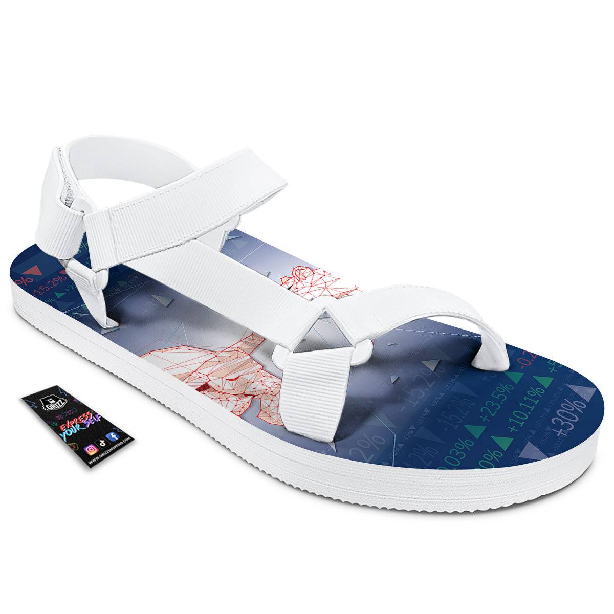 Stock Market Bear And Bull Print White Open Toe Sandals-grizzshop