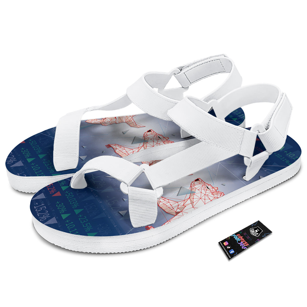 Stock Market Bear And Bull Print White Open Toe Sandals-grizzshop
