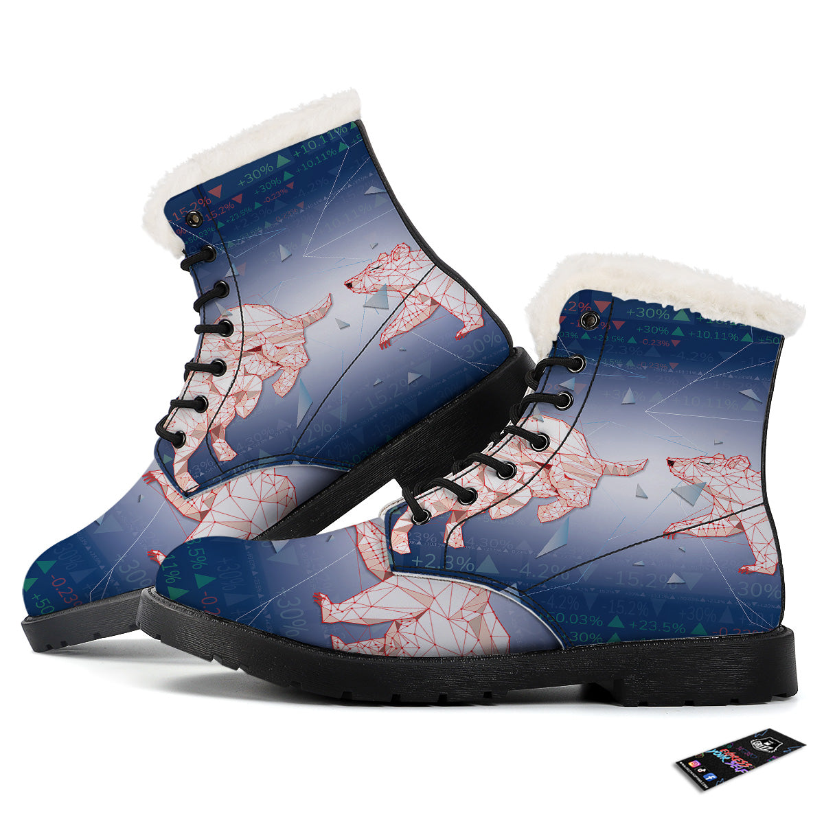 Stock Market Bear And Bull Print Winter Boots-grizzshop