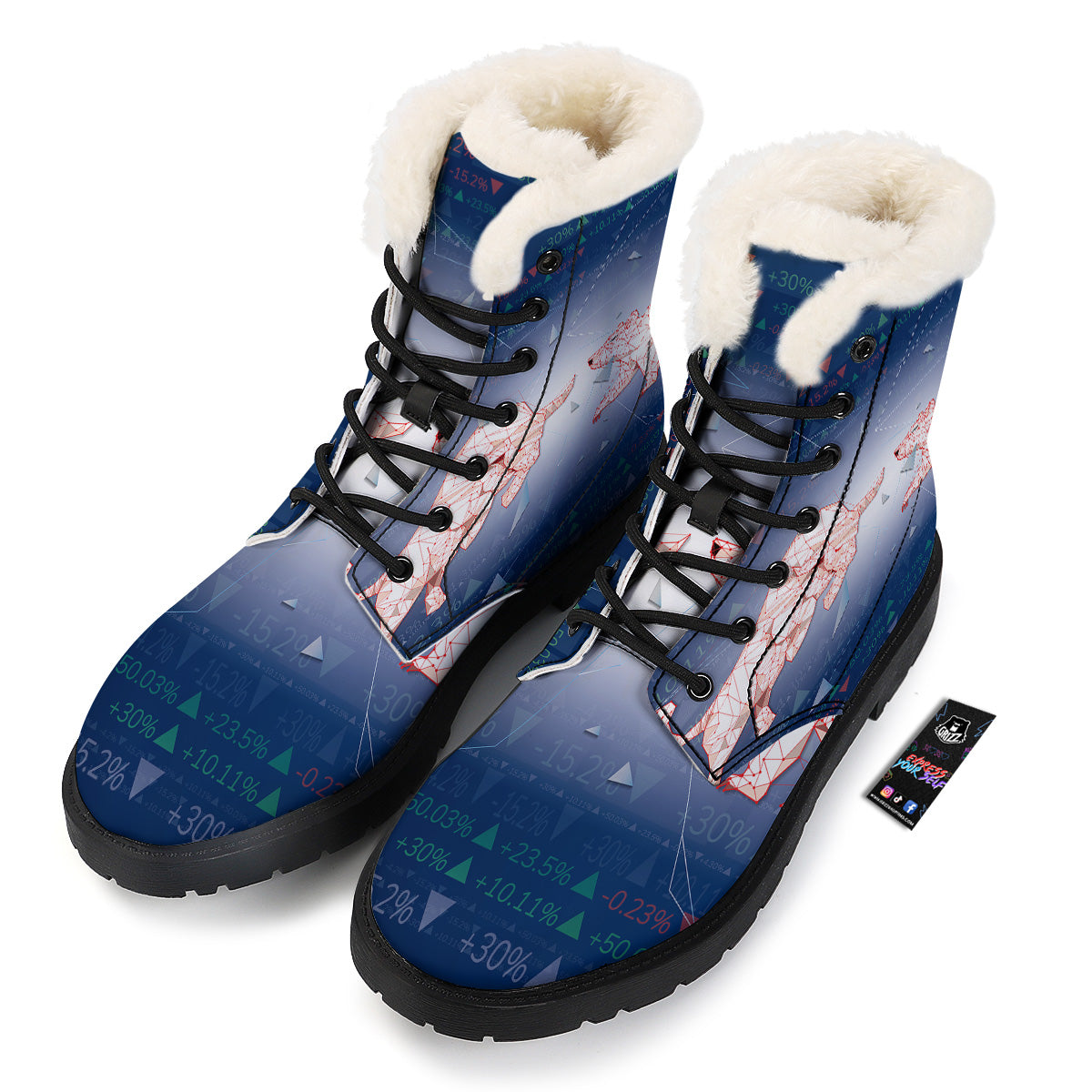Stock Market Bear And Bull Print Winter Boots-grizzshop