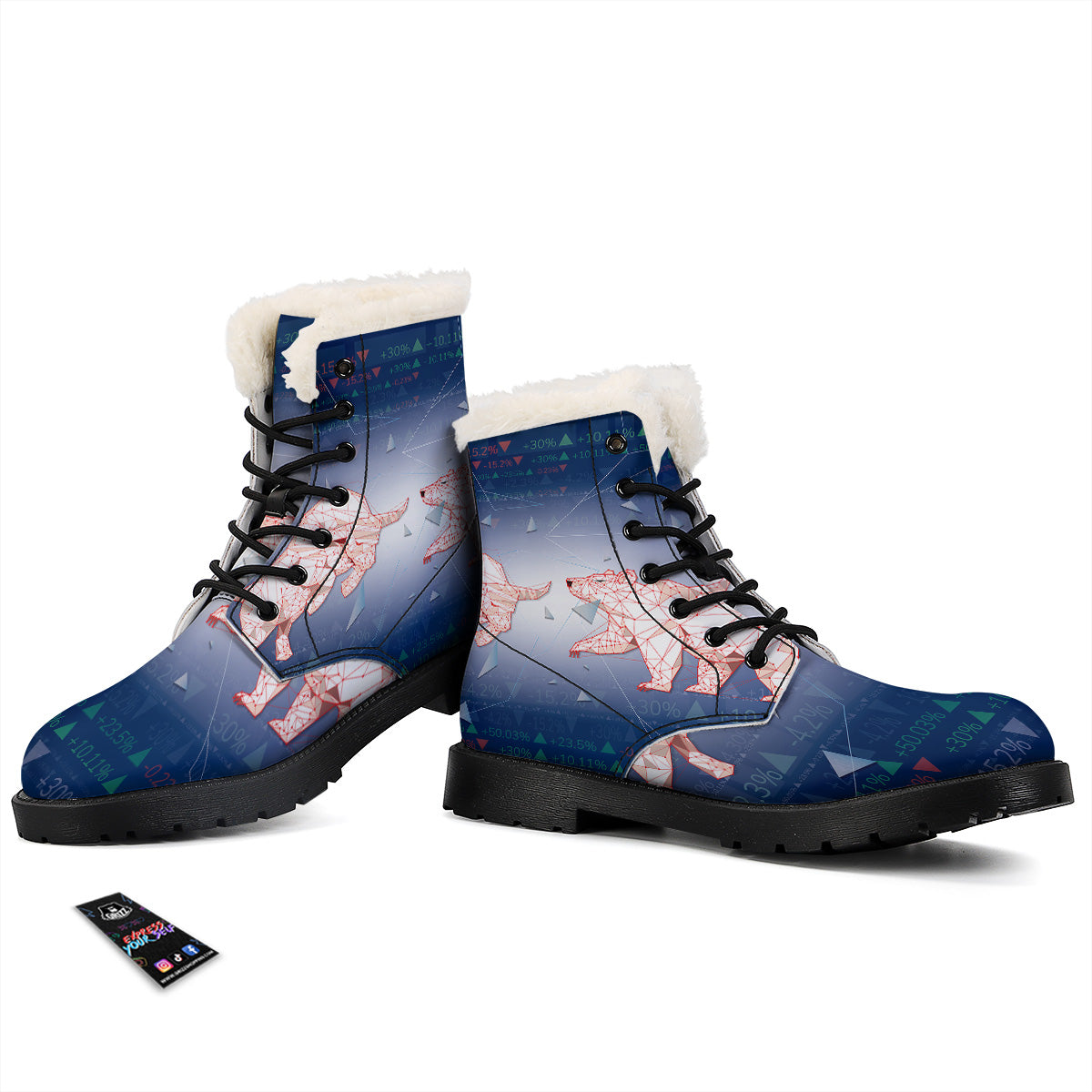 Stock Market Bear And Bull Print Winter Boots-grizzshop
