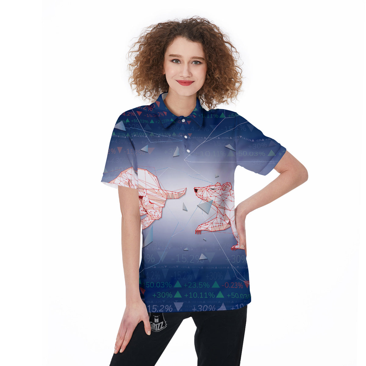 Stock Market Bear And Bull Print Women's Golf Shirts-grizzshop