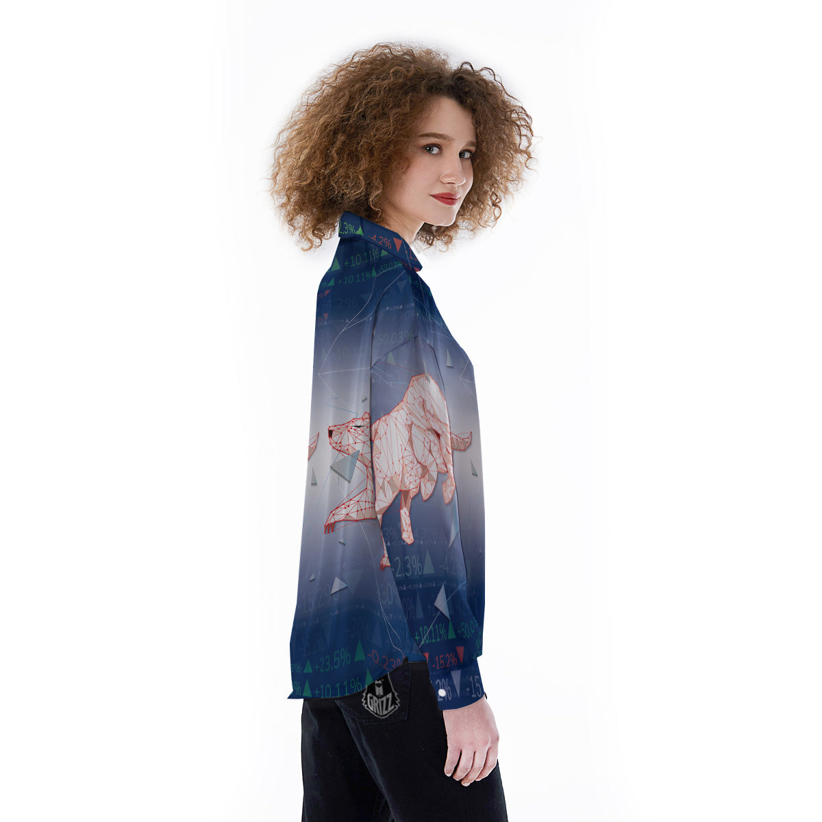 Stock Market Bear And Bull Print Women's Long Sleeve Shirts-grizzshop