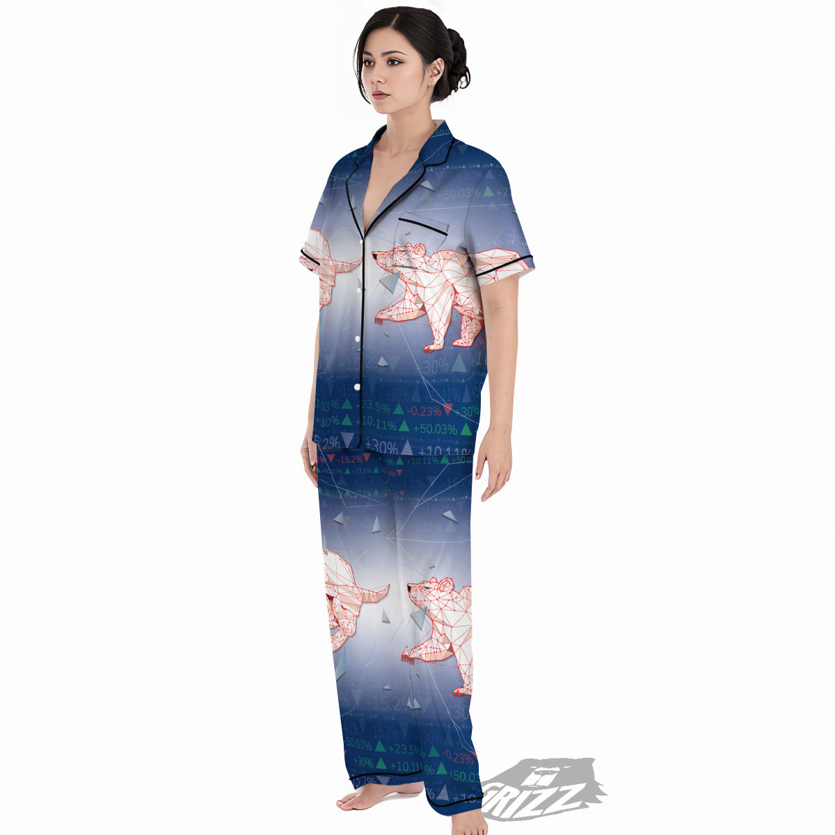 Stock Market Bear And Bull Print Women's Pajamas Set-grizzshop