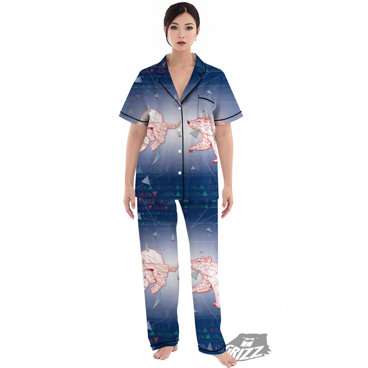 Stock Market Bear And Bull Print Women's Pajamas Set-grizzshop