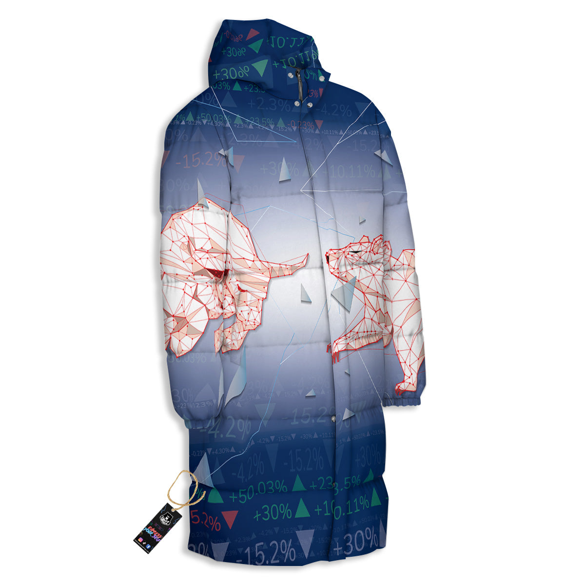 Stock Market Bear And Bull Print Long Down Jacket