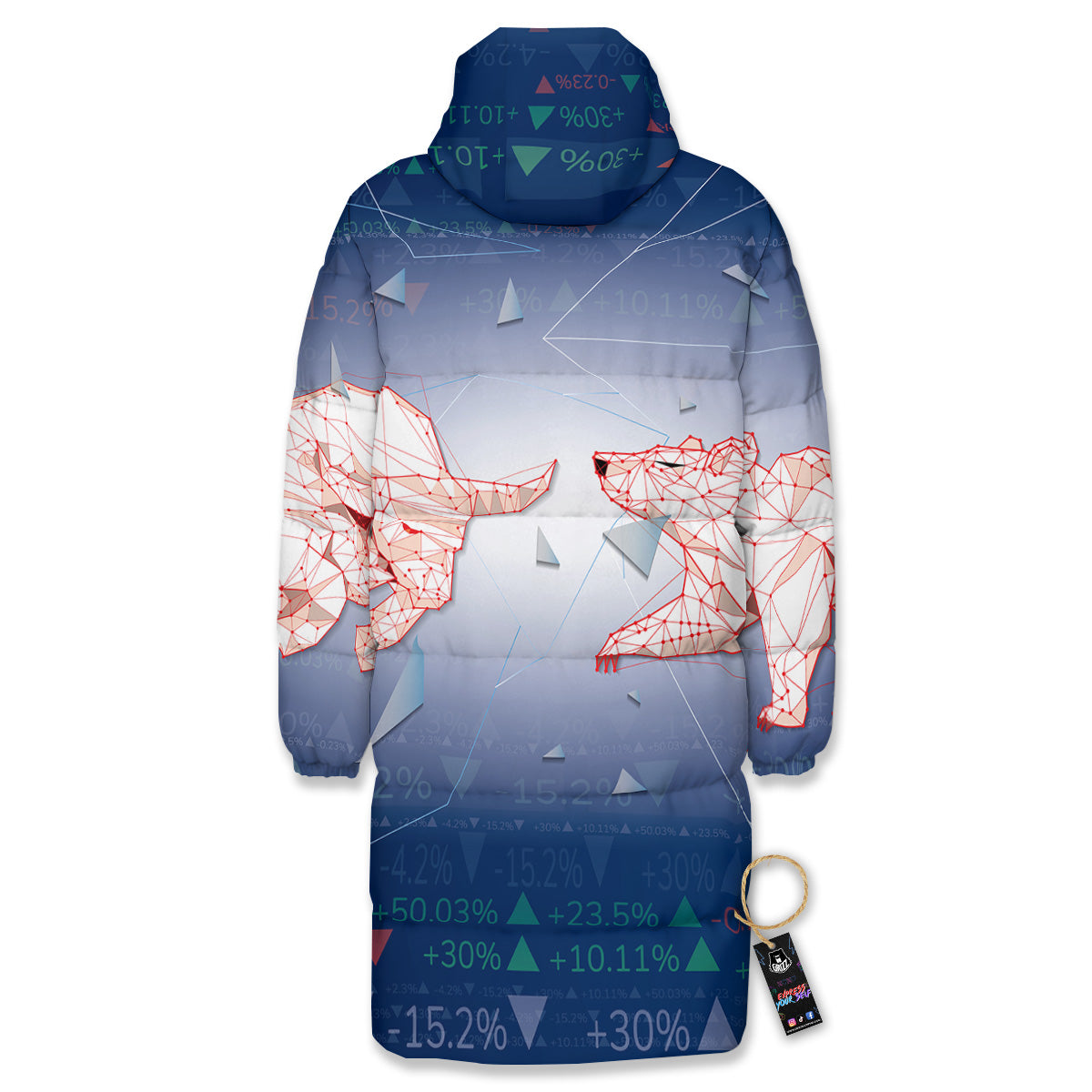 Stock Market Bear And Bull Print Long Down Jacket