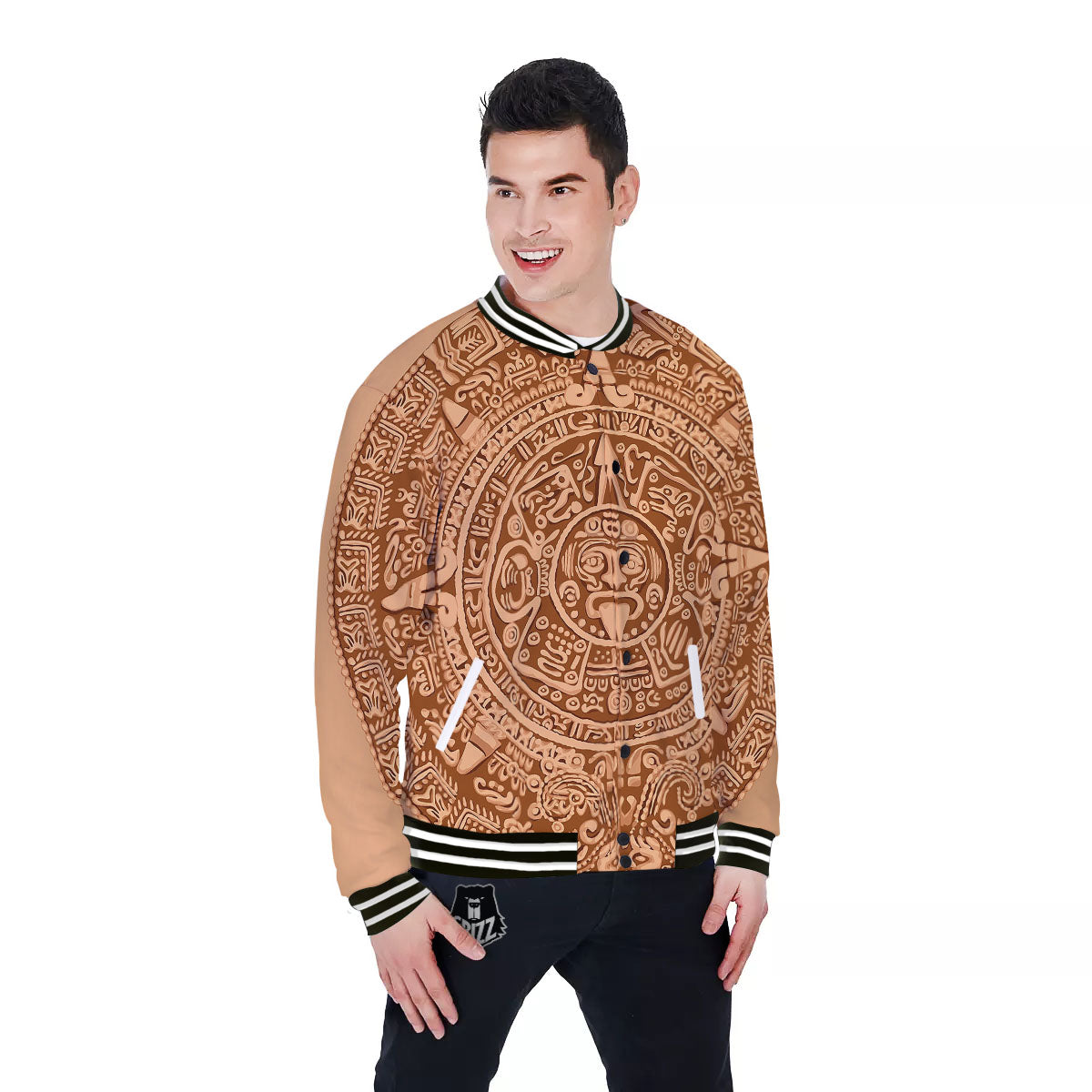 Stone Mayan Print Baseball Jacket-grizzshop
