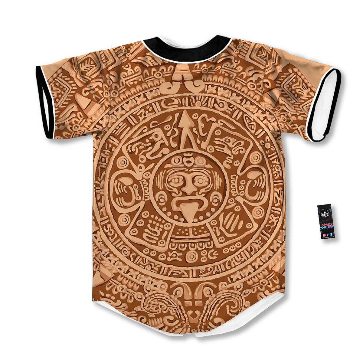Stone Mayan Print Baseball Jersey-grizzshop