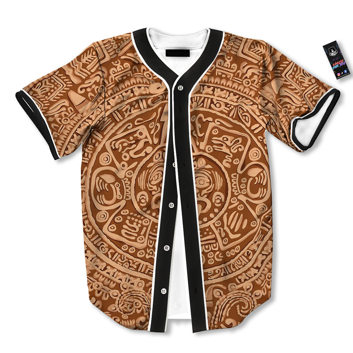 Stone Mayan Print Baseball Jersey-grizzshop