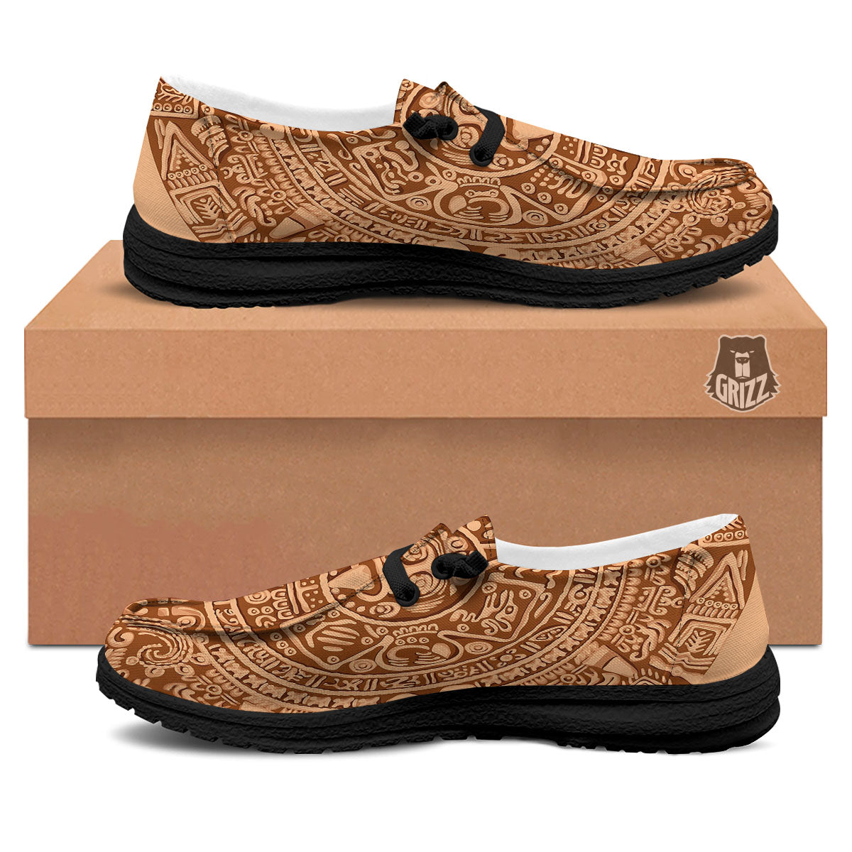 Stone Mayan Print Black Loafers-grizzshop
