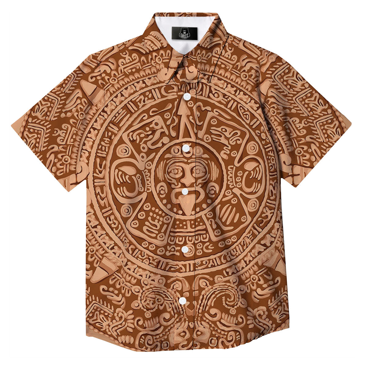 Stone Mayan Print Button Up Shirt-grizzshop