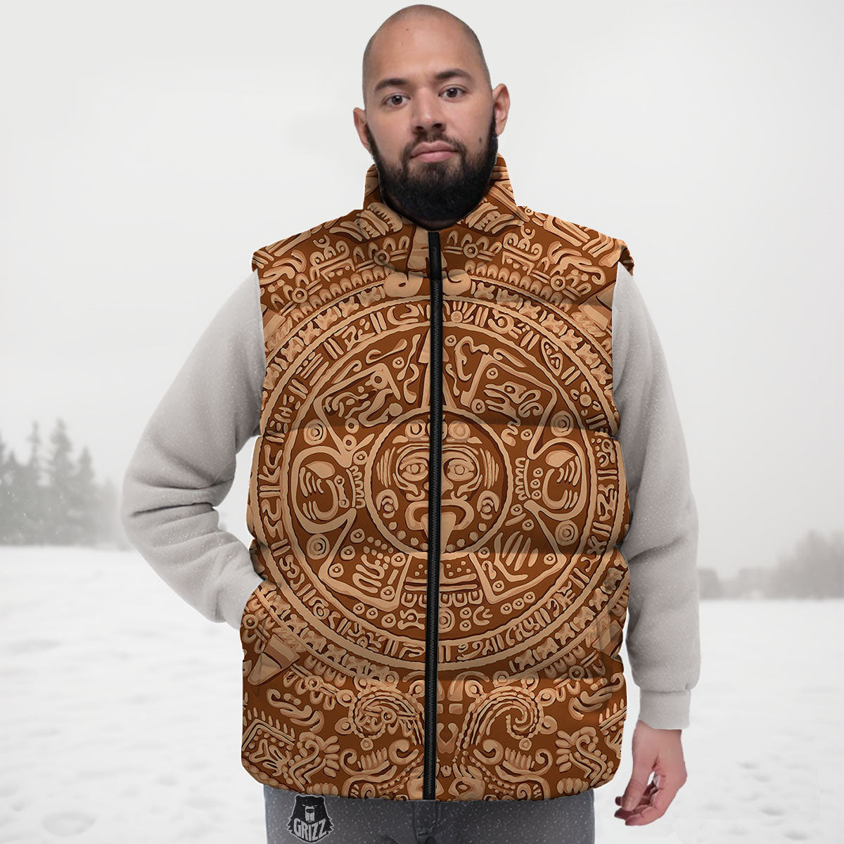 Stone Mayan Print Down Vest