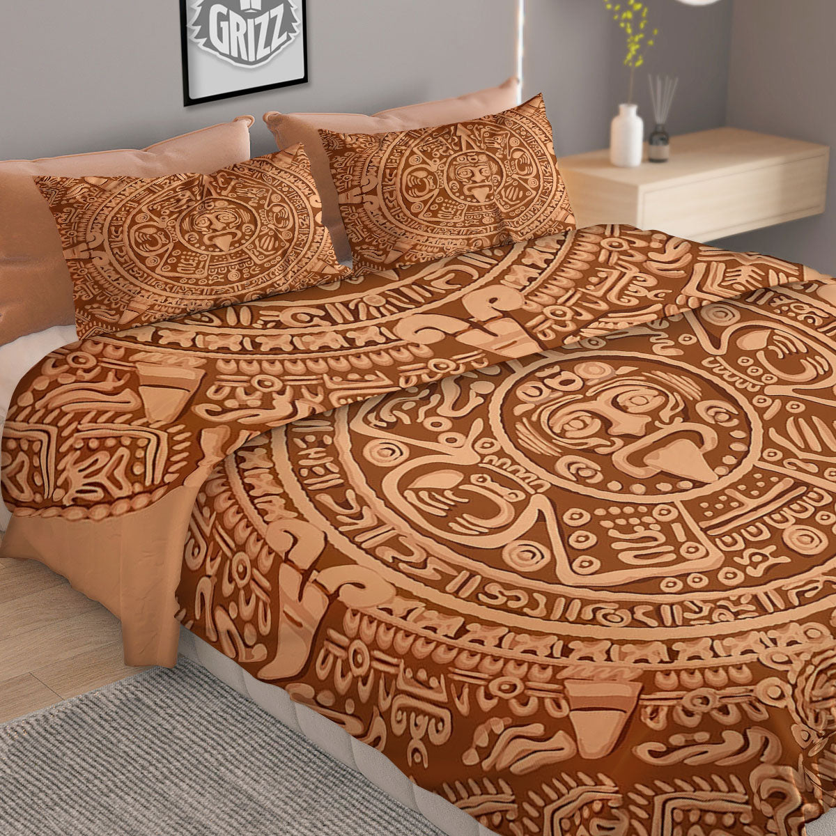 Stone Mayan Print Duvet Cover Bedding Set