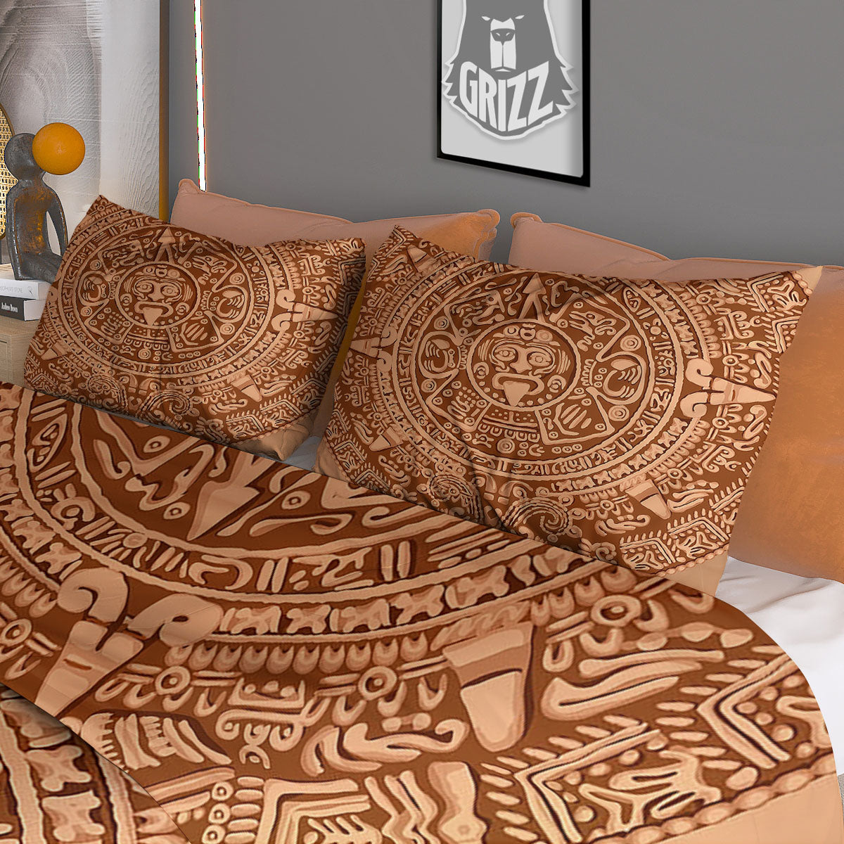 Stone Mayan Print Duvet Cover Bedding Set