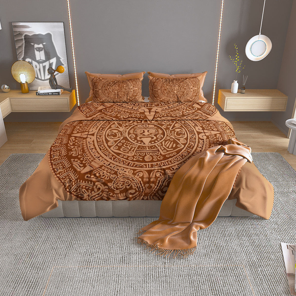 Stone Mayan Print Duvet Cover Bedding Set