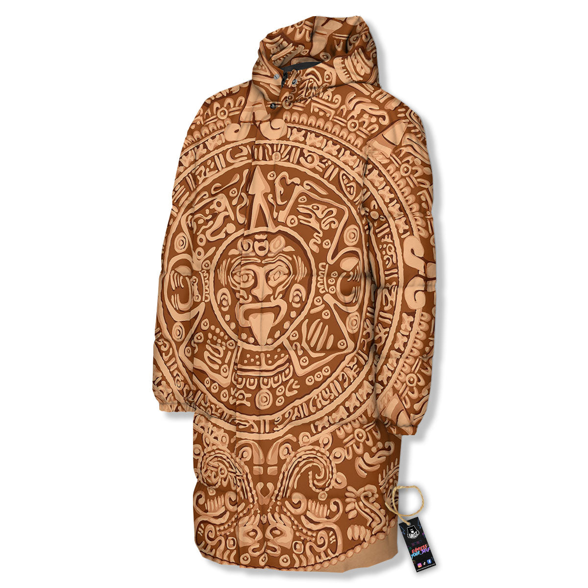 Stone Mayan Print Long Down Jacket-grizzshop