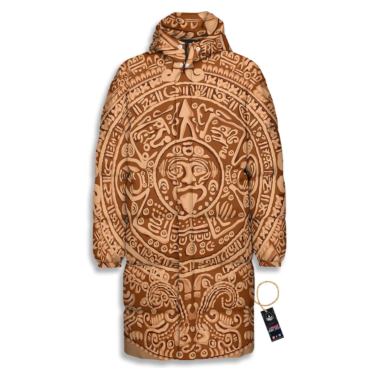 Stone Mayan Print Long Down Jacket-grizzshop