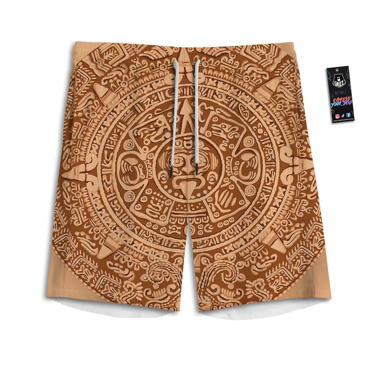 Stone Mayan Print Men's Athletic Shorts