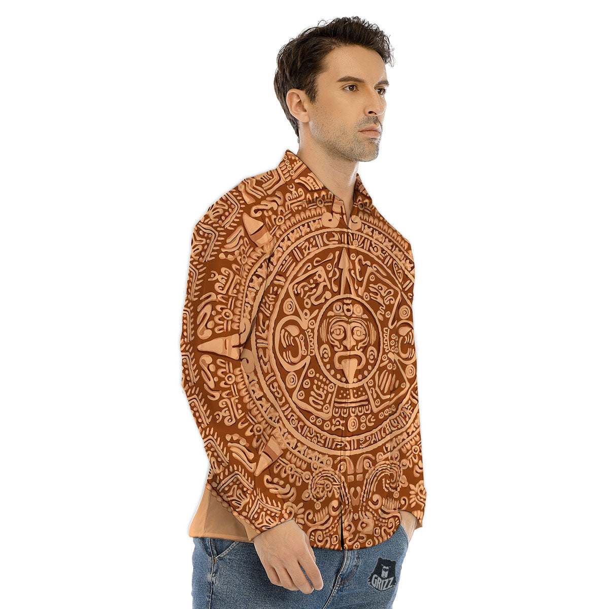 Stone Mayan Print Men's Dress Shirts-grizzshop