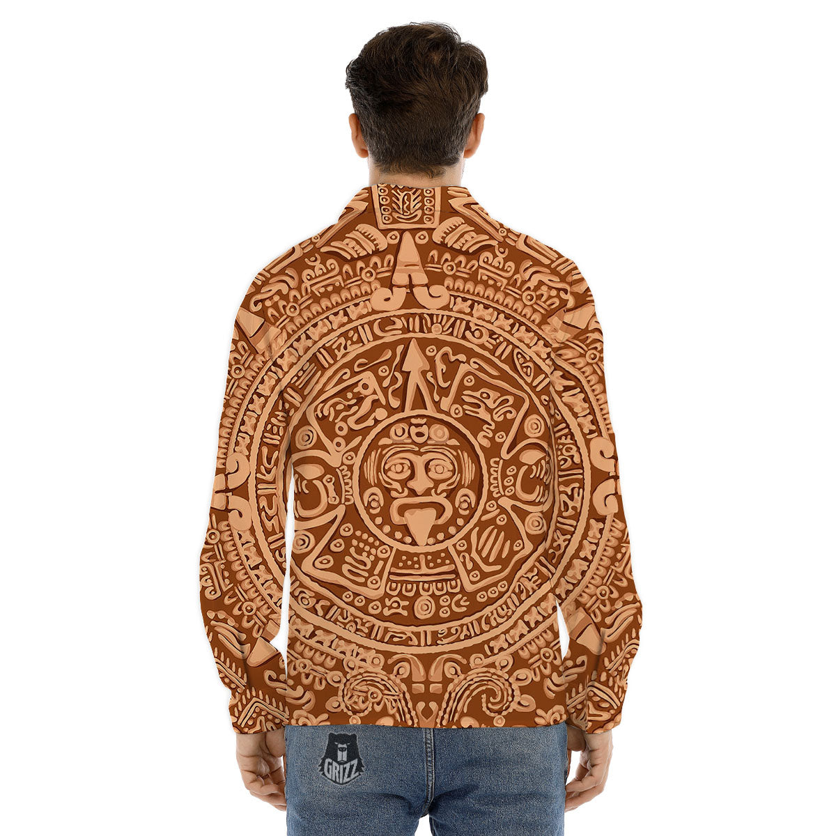 Stone Mayan Print Men's Dress Shirts-grizzshop