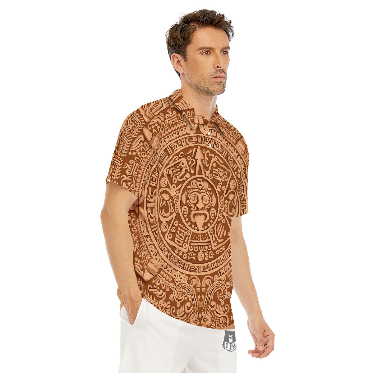 Stone Mayan Print Men's Golf Shirts-grizzshop