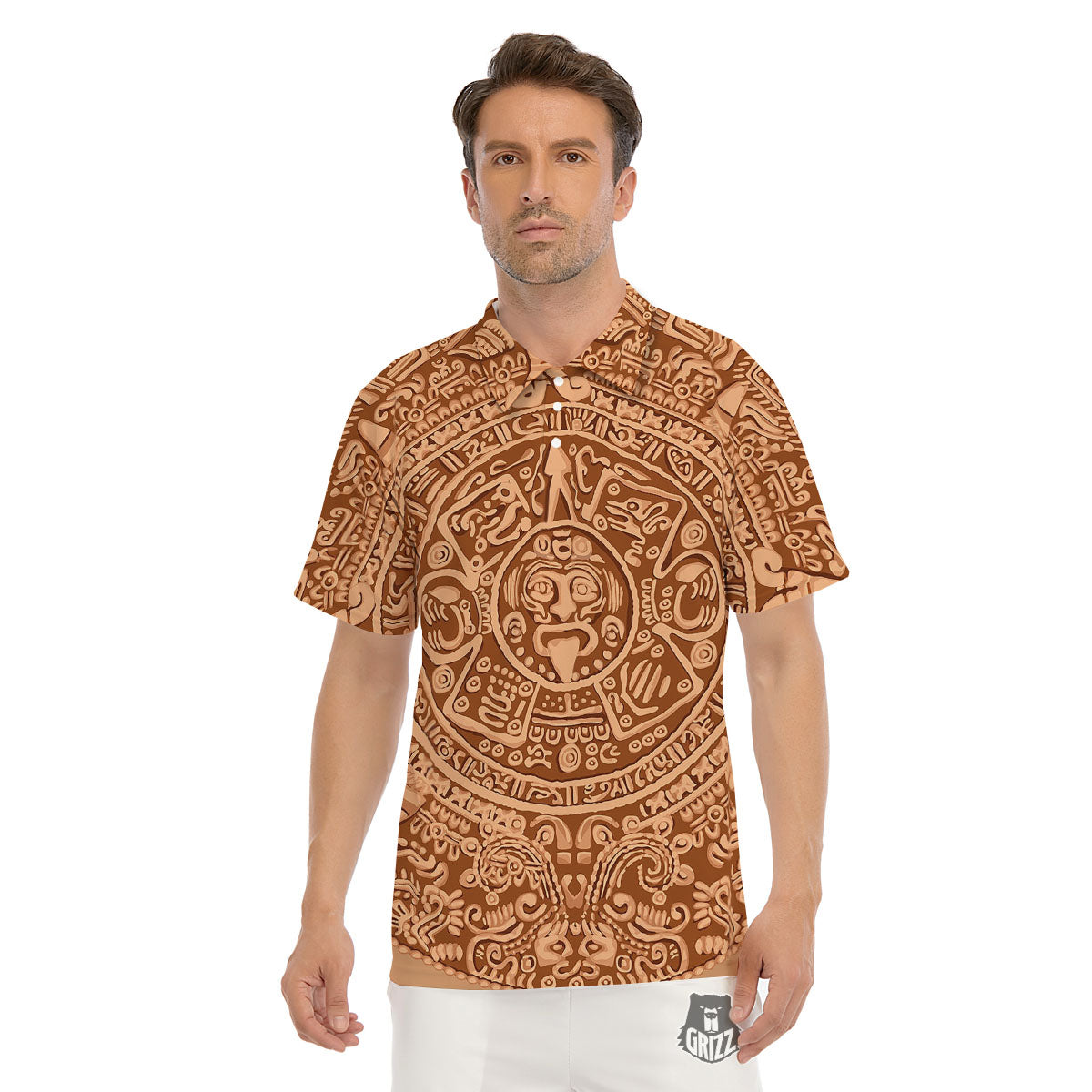 Stone Mayan Print Men's Golf Shirts-grizzshop