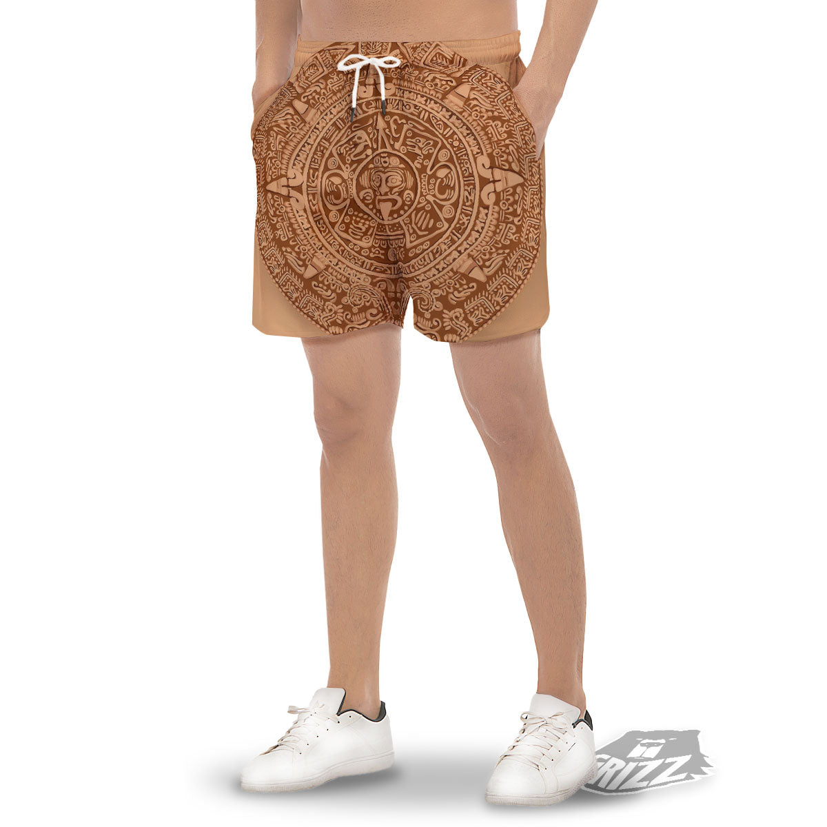 Stone Mayan Print Men's Gym Shorts-grizzshop