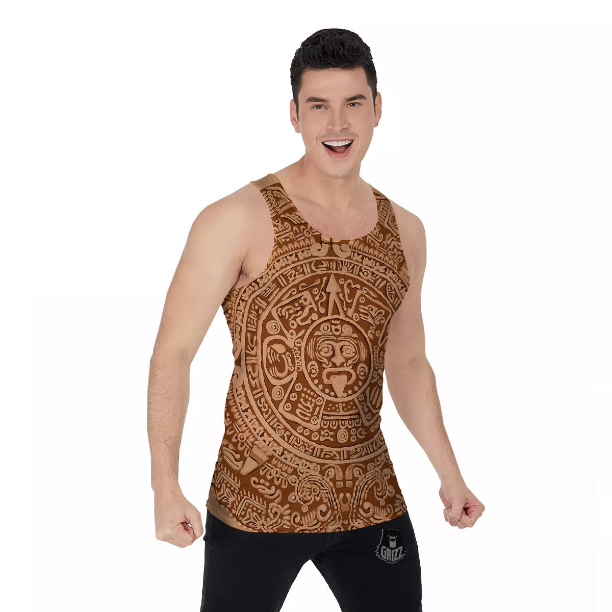 Stone Mayan Print Men's Tank Top-grizzshop