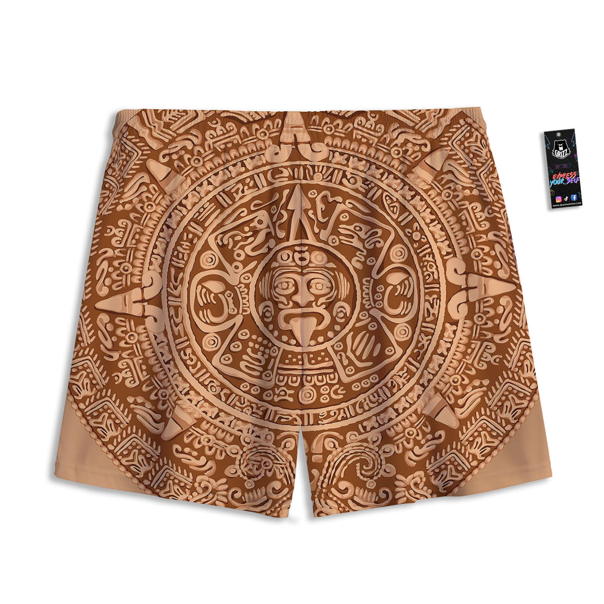 Stone Mayan Print Mesh Shorts