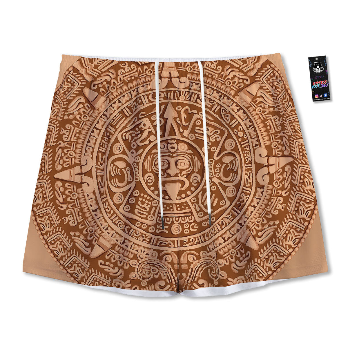Stone Mayan Print Mesh Shorts