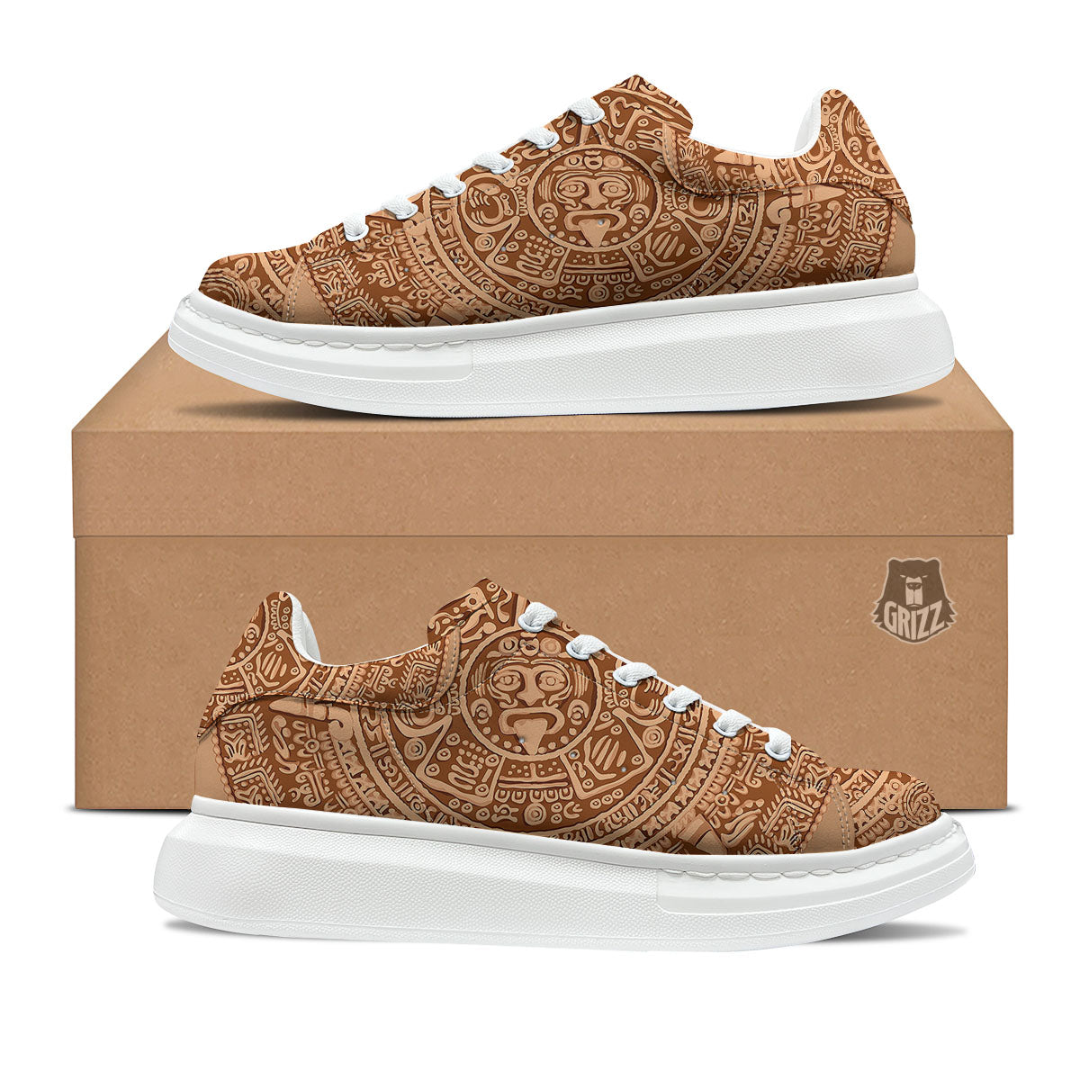 Stone Mayan Print Platform Shoes-grizzshop