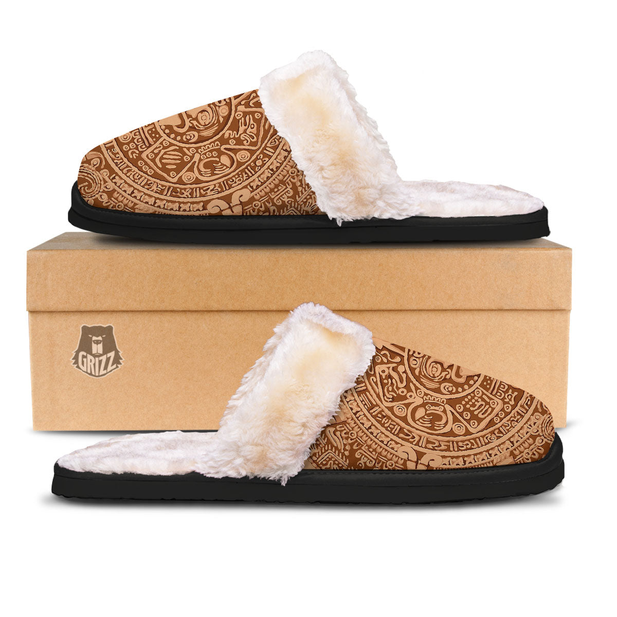 Stone Mayan Print Slippers-grizzshop