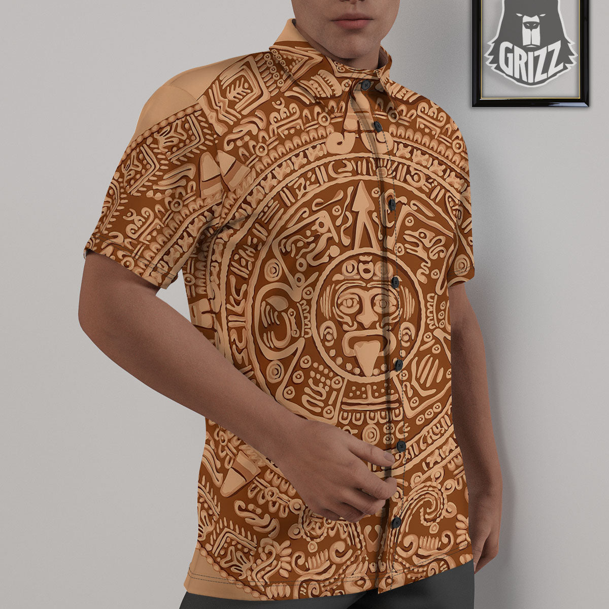 Stone Mayan Print Untucked Shirts-grizzshop