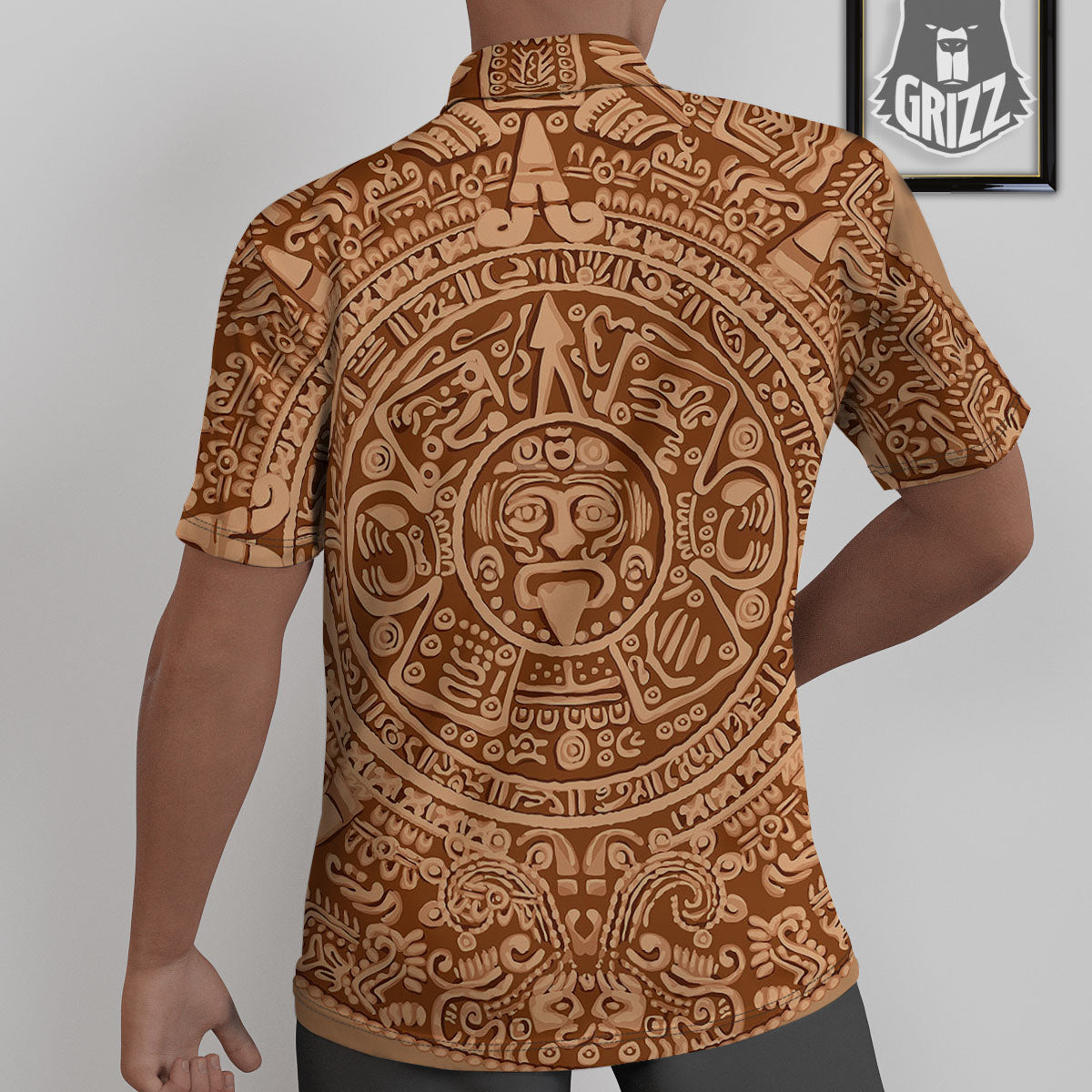 Stone Mayan Print Untucked Shirts-grizzshop