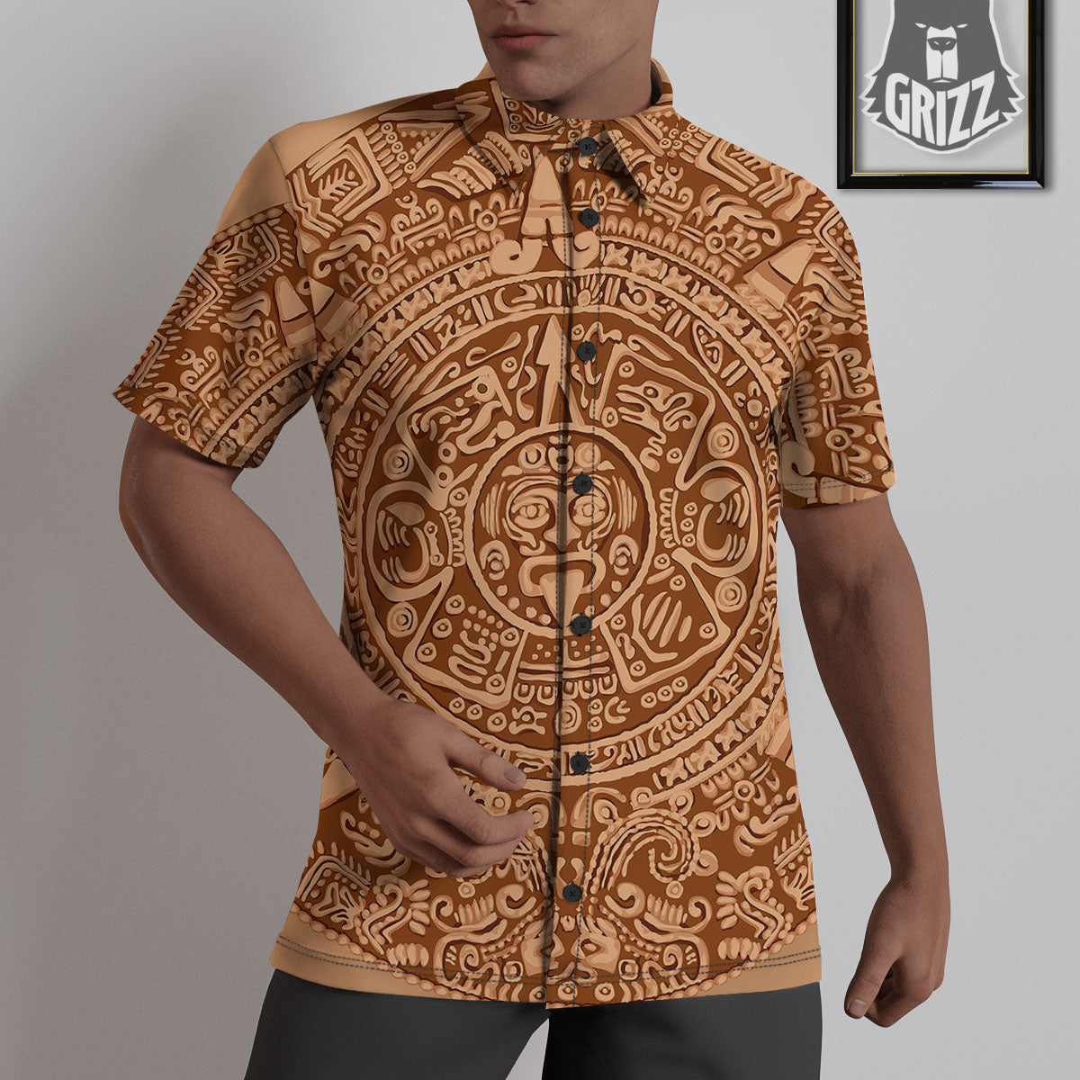 Stone Mayan Print Untucked Shirts-grizzshop