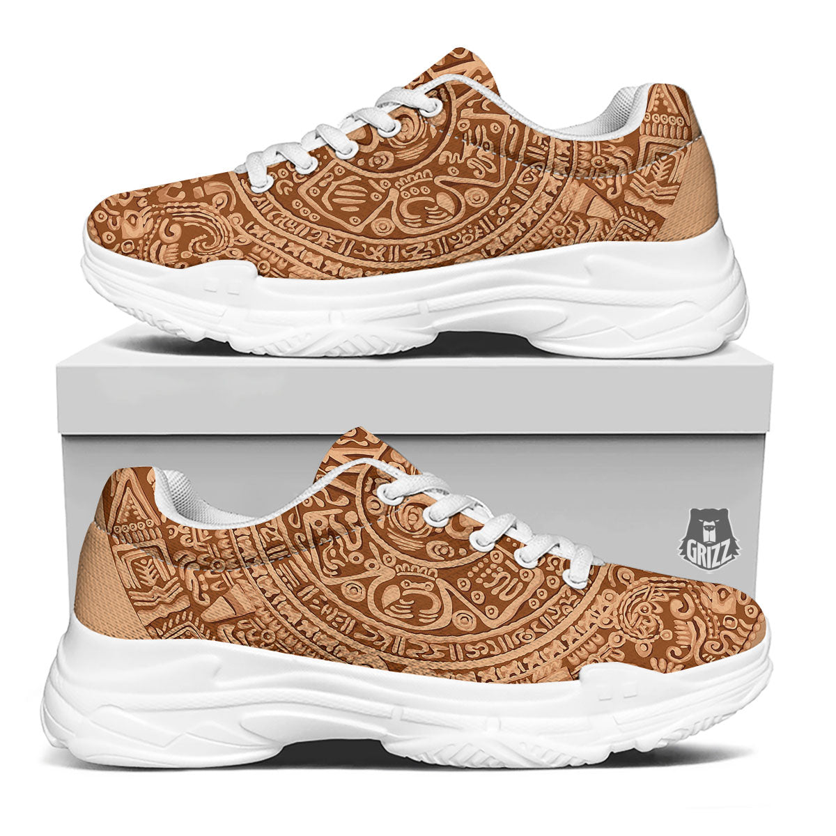 Stone Mayan Print White Chunky Shoes-grizzshop